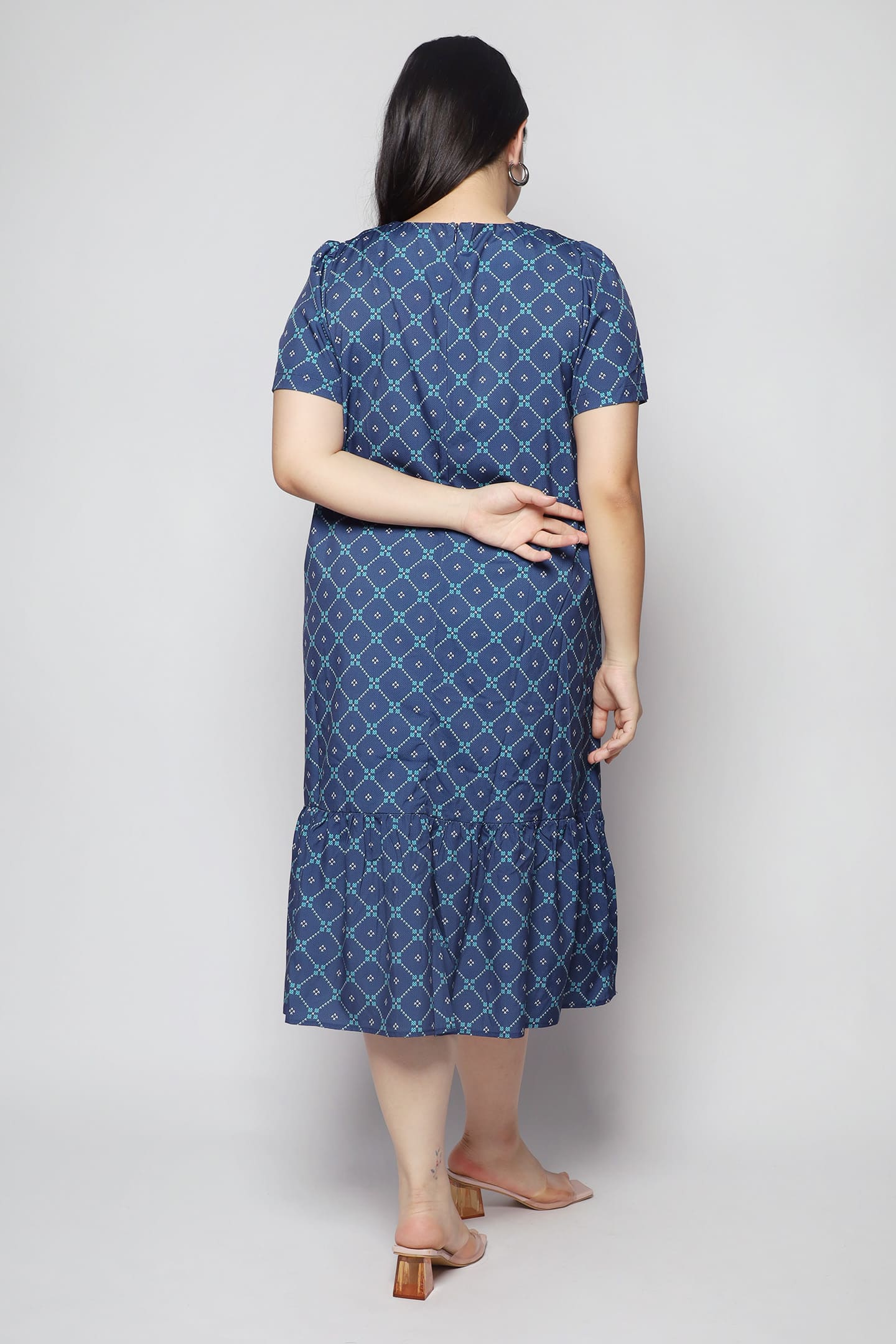 Xing Dress in Blue Geometric