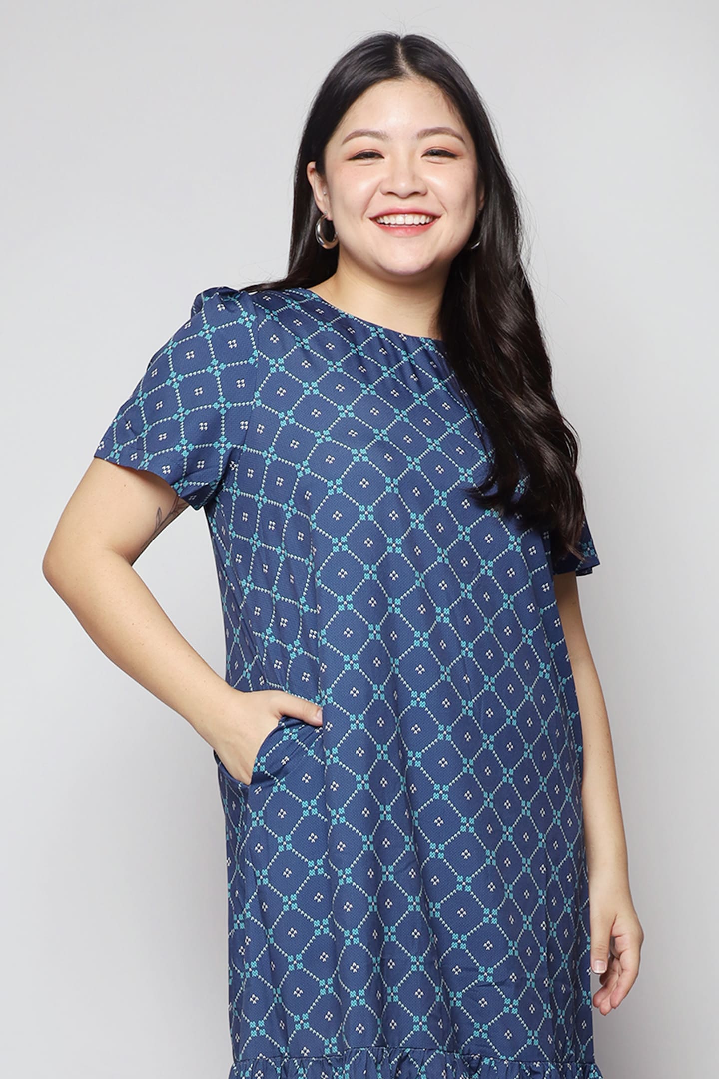 Xing Dress in Blue Geometric