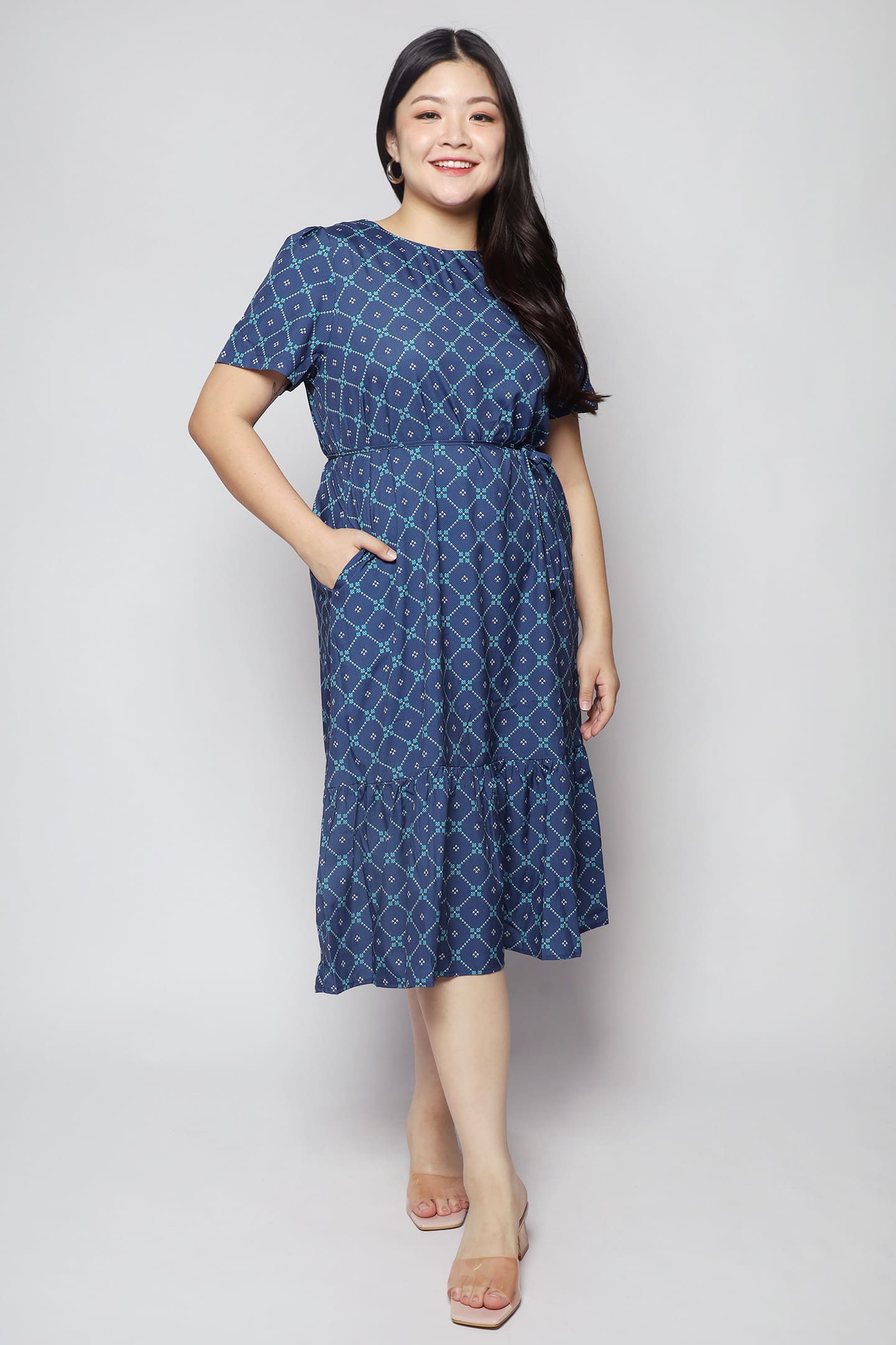 Xing Dress in Blue Geometric