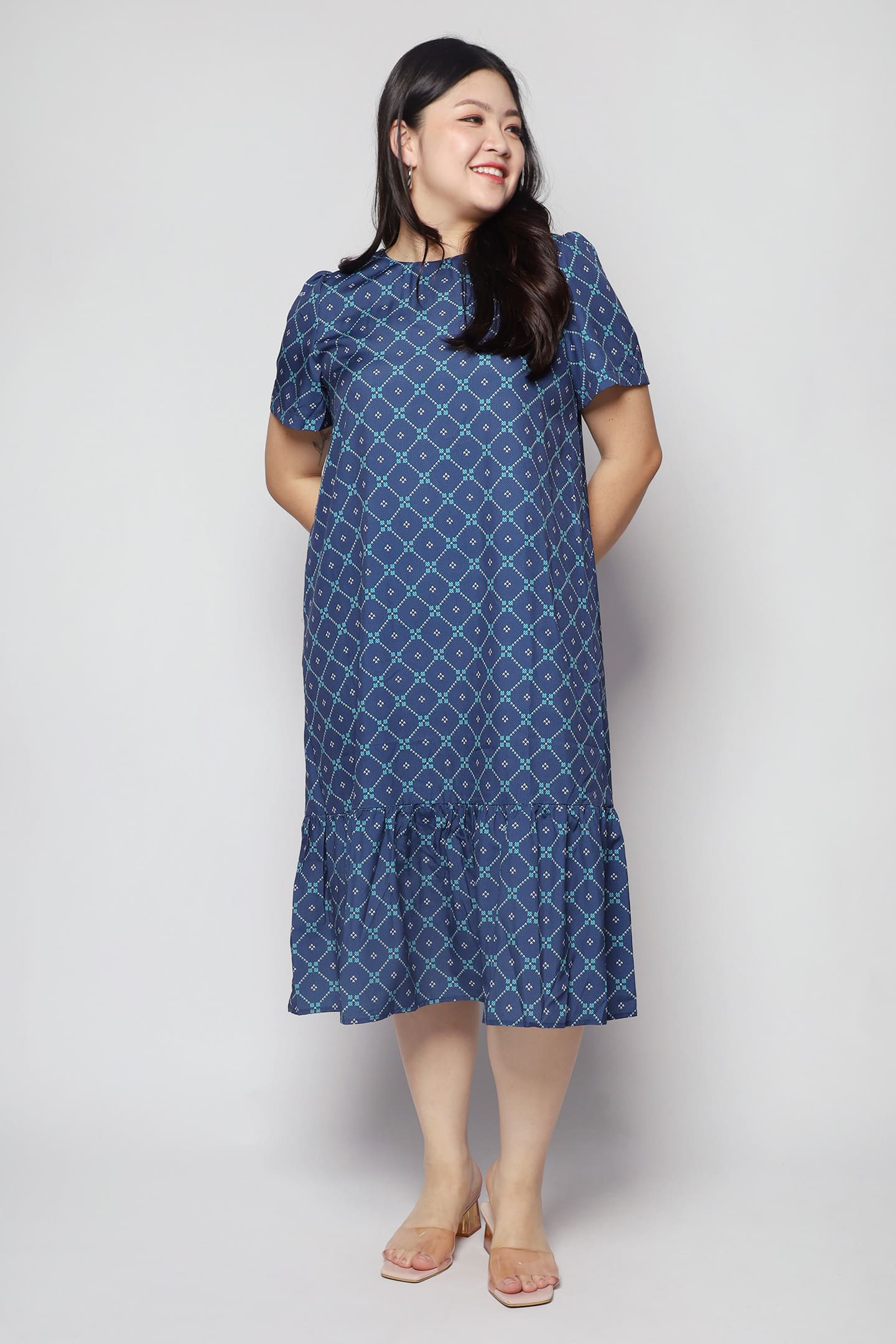 Xing Dress in Blue Geometric