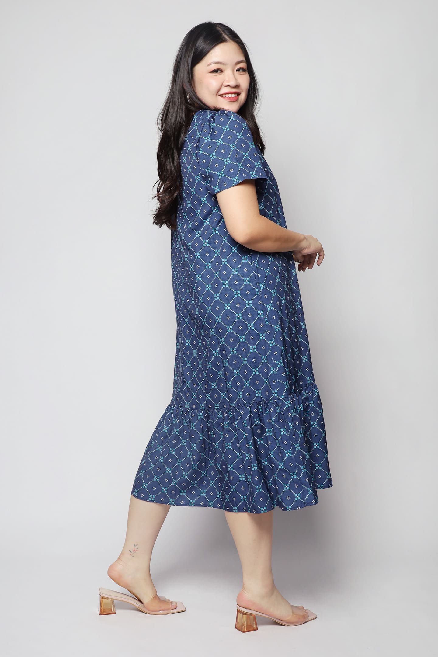 Xing Dress in Blue Geometric