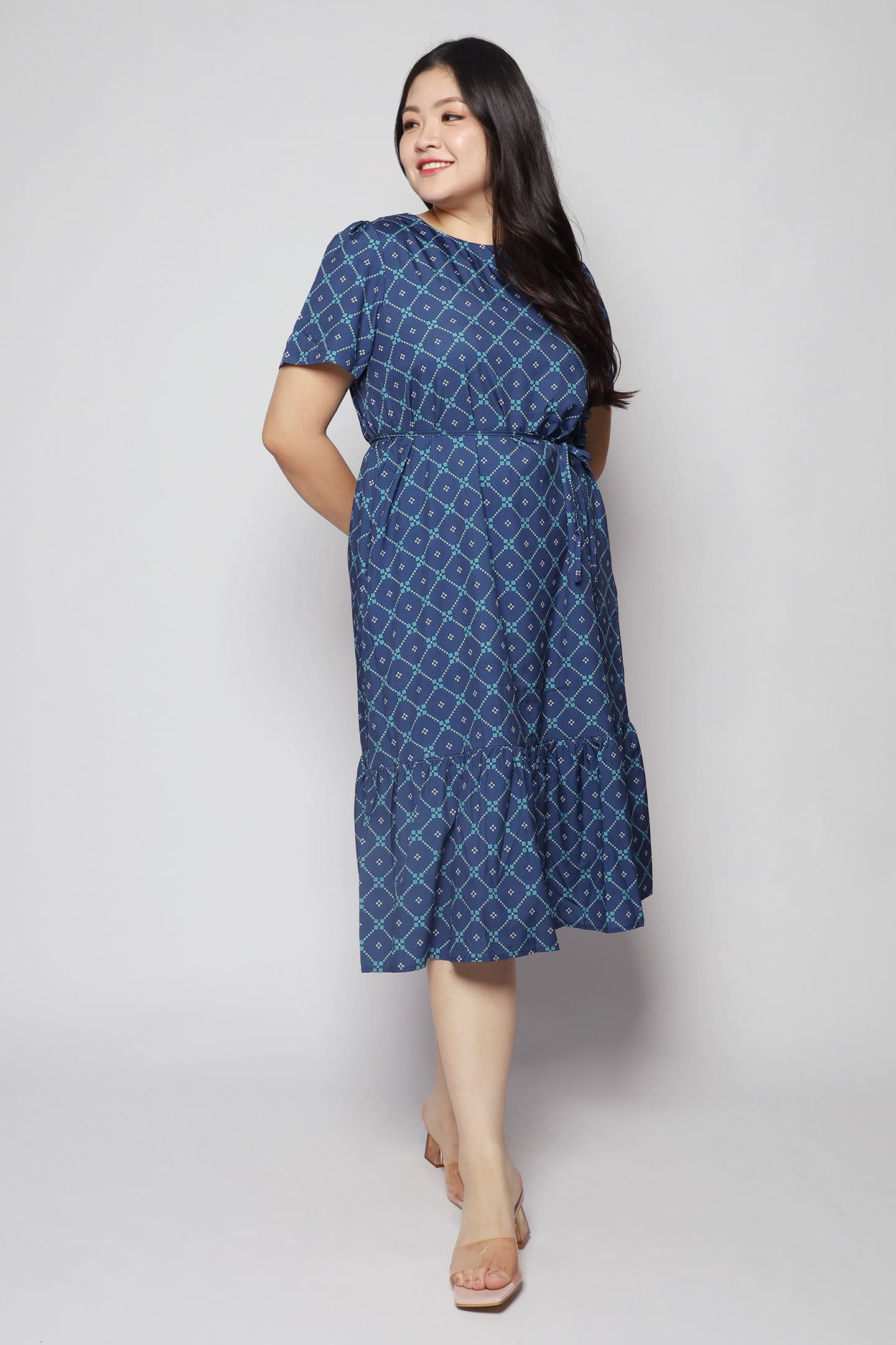 Xing Dress in Blue Geometric