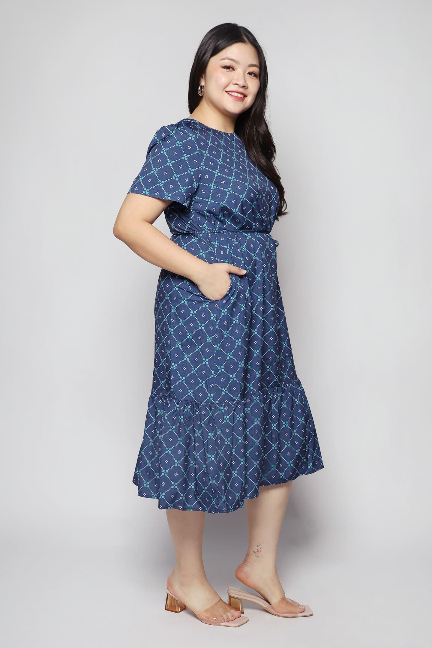 Xing Dress in Blue Geometric