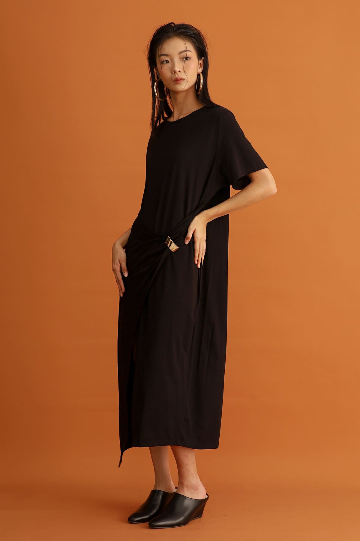 CHOSEN - Yoru Drape Dress in Black